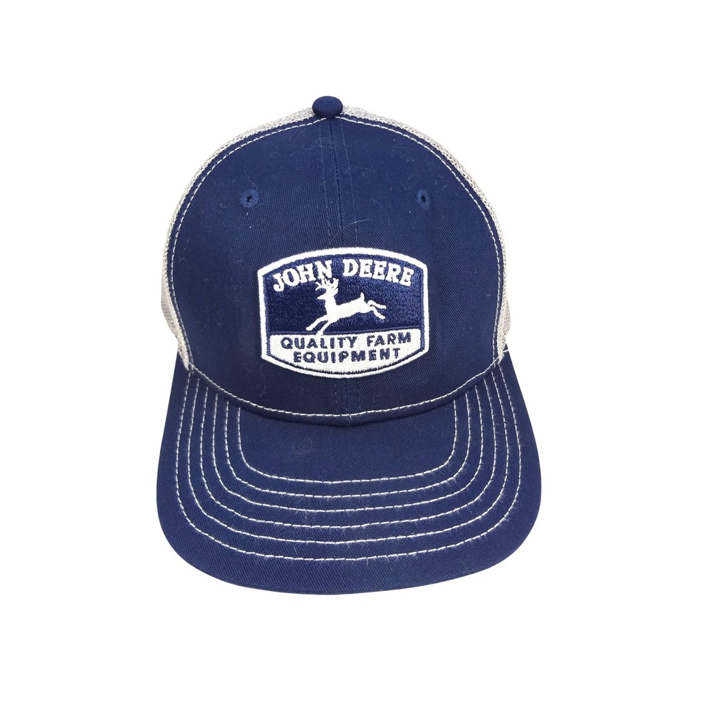 John Deere Navy Blue Silver Mesh Trucker Hat Quality Farm Equipment Snapback Cap